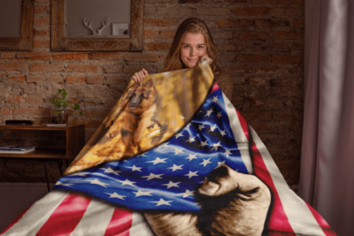 Alternative view of German Shepherd Dog Lover American Flag Fleece Blanket - Premium Sherpa Blanket - Woven Blanket