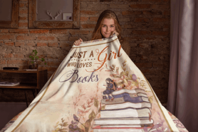 Alternative view of Just A Girl Who Loves Books Fleece Blanket - Premium Sherpa Blanket - Woven Blanket - Book Lovers Gifts