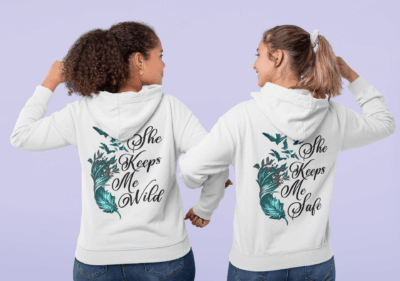Alternative view of She Keeps Me Safe Feather Print On Back Hoodie - Sweatshirt - Long Sleeve