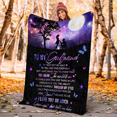 Alternative view of To My Girlfriend You Mean The World To Me I Love You Fleece Blanket - To My Girlfriend Sherpa Woven Blanket