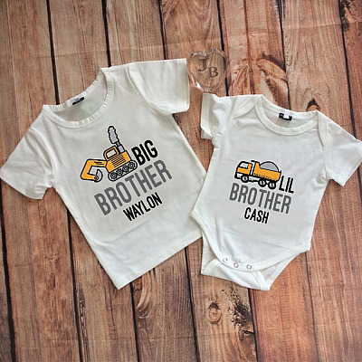 Alternative view of Personalized Lil Brother Baby Onesie - Cute Truck Baby Infant Bodysuit