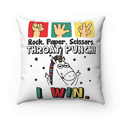 Rock Paper Scissors Throat Punch I Win Throw Pillow - Decorative Pillow - Indoor Outdoor Cushion