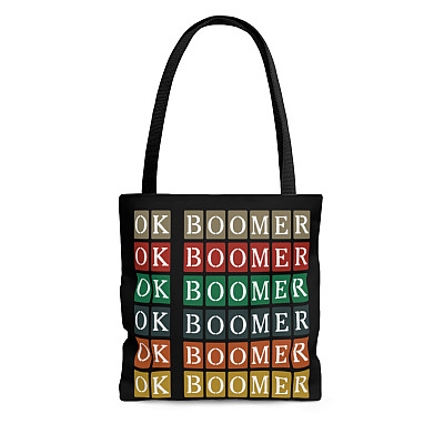 Ok Boomer All Over Print Tote Bag - Funny Shoulder Bag - Reusable Grocery Shopping Bag
