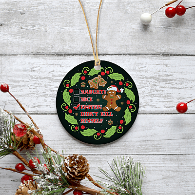 Alternative view of Epstein Didn't Kill Himself Christmas Ornament Keepsake - Funny Snowman Xmas Saying Circle Ceramic Ornament