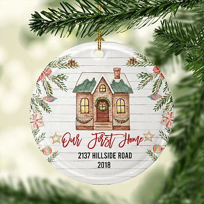 Alternative view of Personalized Our First Home Decorative Ornament Keepsake - Flat Circle Porcelain Ceramic New Home Ornament