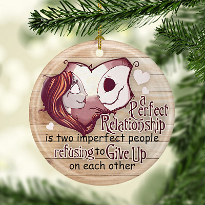 Alternative view of A Perfect Relationship Is Two Imperfect People Christmas Ornament Flat Circle Porcelain Ceramic Keepsake