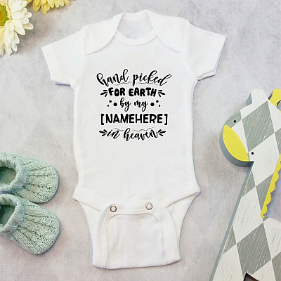 Alternative view of Personalized Hand Picked For Earth By My In Heaven Baby Onesie - Baby Infant Bodysuit