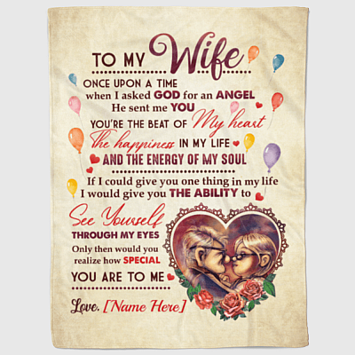Alternative view of To My Wife Once Upon A Time When I Asked God For An Angel He Sent Me You Personalized Fleece Blanket - Premium Sherpa Blanket
