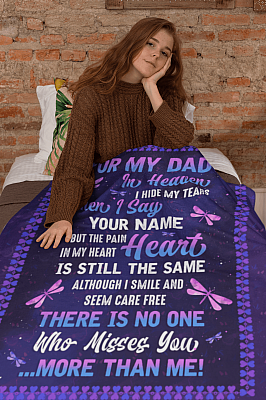 Alternative view of For My Dad In Heaven I Hide My Tears When I Say Your Name Dragonfly Fleece Blanket - Sherpa Blanket
