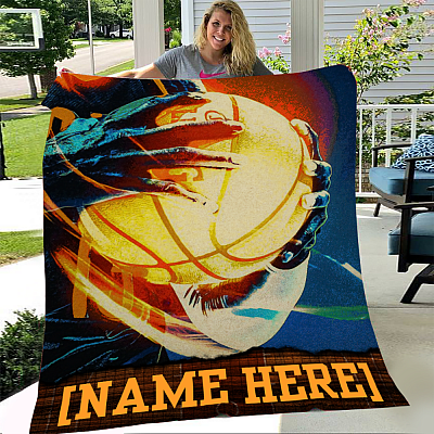 Alternative view of Personalized Basketball Fleece Blanket - Premium Sherpa Blanket - Basketball Gift for Son