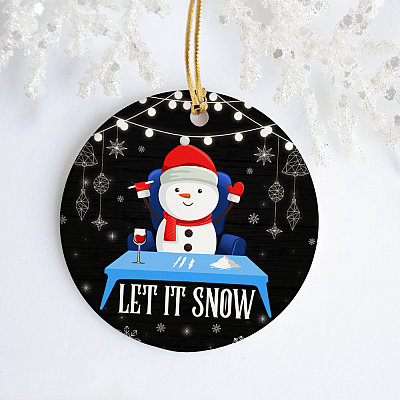 Alternative view of Let It Snow Snowman Cocaine Adult Humor Xmas Funny Gag Gifts Circle Ornament - Funny Chistmas Gag Ornament