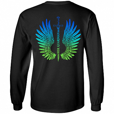 Her Guardian Print On Back Hoodie - Guardian Wings Long Sleeve Shirt for Men