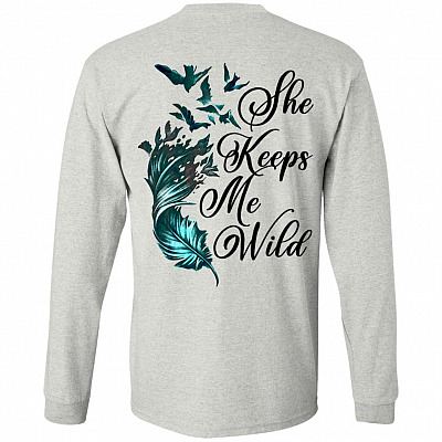 She Keeps Me Wild Feather Print On Back Hoodie - Sweatshirt - Long Sleeve