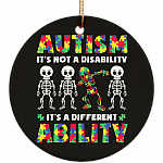 Autism It's Not A Disability Decorative Christmas Holidays Flat Circle Porcelain Ceramic Ornament Keepsake