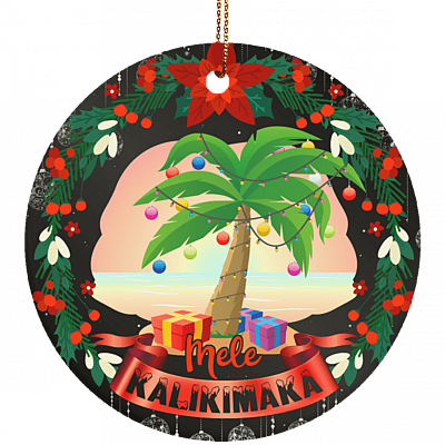 Mele Kalikimaka Merry Christmas Hawaii Ceramic Cirlcle Ornament