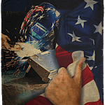 Welder American Flag Fleece Blanket - Premium Sherpa Blanket - Woven Blanket
