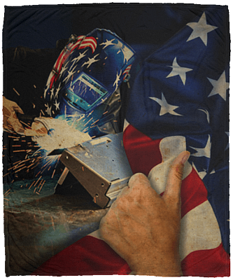 Welder American Flag Fleece Blanket - Premium Sherpa Blanket - Woven Blanket