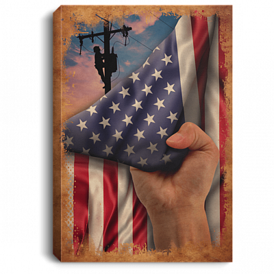 Lineman American Flag Electrician Wrapped Framed Canvas Prints - Unframed Poster - Home Decor Wall Art