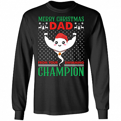 Merry Christmas Dad From Your Swimming Champion Ugly Christmas Sperm Gift Hoodie - Sweatshirt