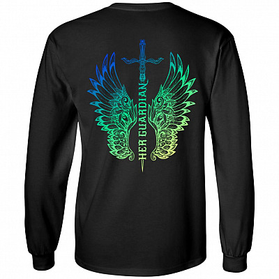 Her Guardian - His Angel Wings Print On Back Hoodie - Sweatshirt - Long Sleeve Shirt