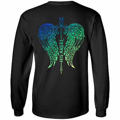 His Angel - Her Guardian Wings Print on Back Hoodie - Sweatshirt - Long Sleeve Shirt