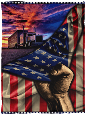 Trucker American Flag Fleece Blanket - Premium Sherpa Blanket - Woven Blanket