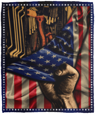 Mechanic American Flag Fleece Blanket - Premium Sherpa Blanket - Woven Blanket