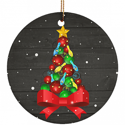 Funny Bowling Christmas Tree Light Christmas Ornament Keepsake - Circle Porcelain Ceramic Ornament