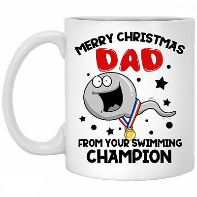 Merry Christmas Dad From Your Swimming Cham-pion Ceramic Coffee Mug - Beer Stein - Dad to Be Gifts