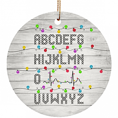 PQRST Heartbeats Nurse Light Christmas Ornament Keepsake - Holiday Flat Circle Porcelain Ceramic Ornament