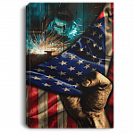Welder American Flag Gallery Wrapped Framed Canvas Prints - Unframed Poster - Home Decor Wall Art