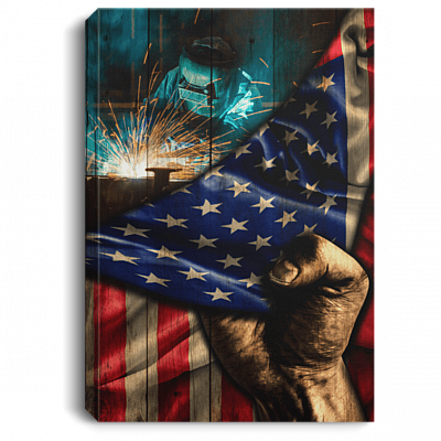 Welder American Flag Gallery Wrapped Framed Canvas Prints - Unframed Poster - Home Decor Wall Art
