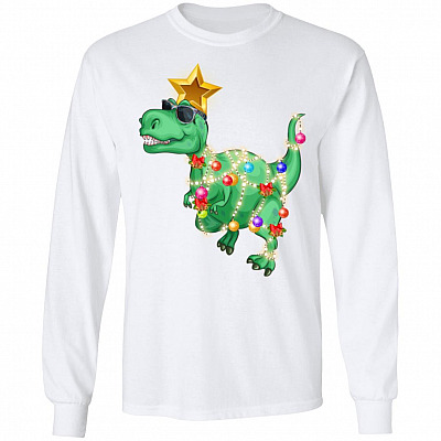 CubeBik Funny Tree Rex Dinosaur Christmas Hoodie - Sweatshirt - Long Sleeve T-Shirt