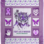 Fight Like a Warrior Epilepsy Awareness Fleece Blanket - Premium Sherpa Blanket - Woven Blanket