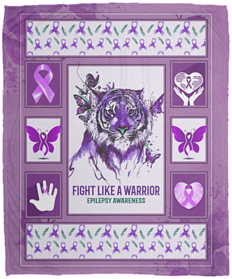 Fight Like a Warrior Epilepsy Awareness Fleece Blanket - Premium Sherpa Blanket - Woven Blanket