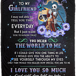 To My Girlfriend You Mean The World To Me Fleece Blanket - Premium Sherpa Blanket - Woven Blanket