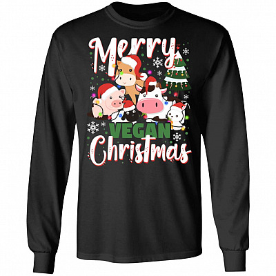 Cute Animals Merry Vegan Christmas Hoodie - Sweatshirt - Long Sleeve