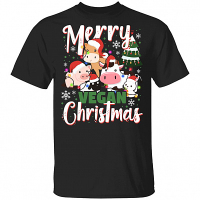 Merry Vegan Christmas T-Shirt - Cute Animals Christmas Gift Shirt