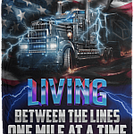 Living Between the Lines One Mile at a Time Trucker Fleece Blanket - Premium Sherpa Blanket - Woven Blanket