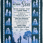 From Mom To Son Never Forget That I Love You This Old Woman Will Always Have Your Back Fleece Blanket