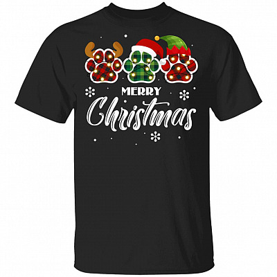 Merry Christmas Funny Dog Paw T-Shirt - Dog Lover Shirt