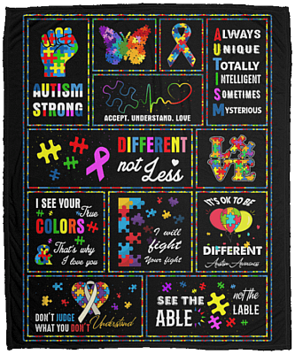 Autism Strong Always Unique Totally Intelligent Sometimes Mysterious Fleece Blanket - Sherpa Blanket