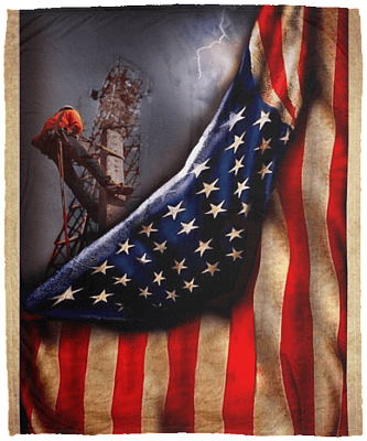 Lineman American Flag Fleece Blanket - Premium Sherpa Blanket - Woven Blanket