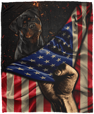 Rottweiler Dog Lover American Flag Fleece Blanket - Premium Sherpa Blanket - Woven Blanket