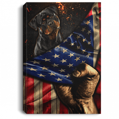 Rottweiler Dog Lover American Flag Wrapped Framed Canvas Prints - Unframed Poster - Home Decor Wall Art