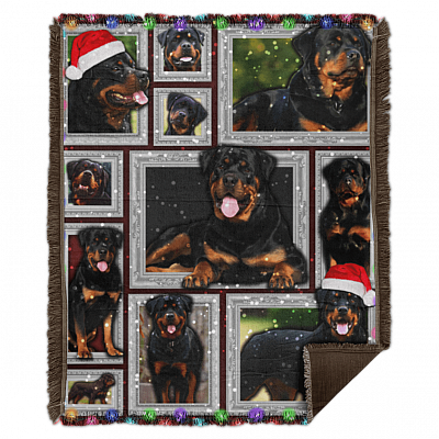 Funny Rottweiler Christmas Fleece Blanket - Dog Lover Xmas Gifts Premium Sherpa Blanket Woven Blanket