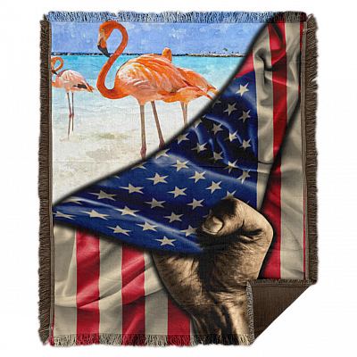Flamingo Lover American Flag Fleece Blanket - Flamingo America Patriot Premium Sherpa Blanket Woven Blanket