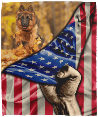 German Shepherd Dog Lover American Flag Fleece Blanket - Premium Sherpa Blanket - Woven Blanket