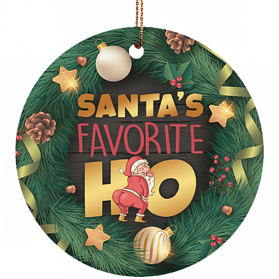 Santa's Favorite Ho Christmas Decorative Ornament Keepsake - Holiday Flat Circle Porcelain Ceramic Ornament