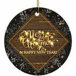 Merry Christmas and Happy New Year Decorative Holiday Gift Flat Circle Porcelain Ceramic Ornament Keepsake